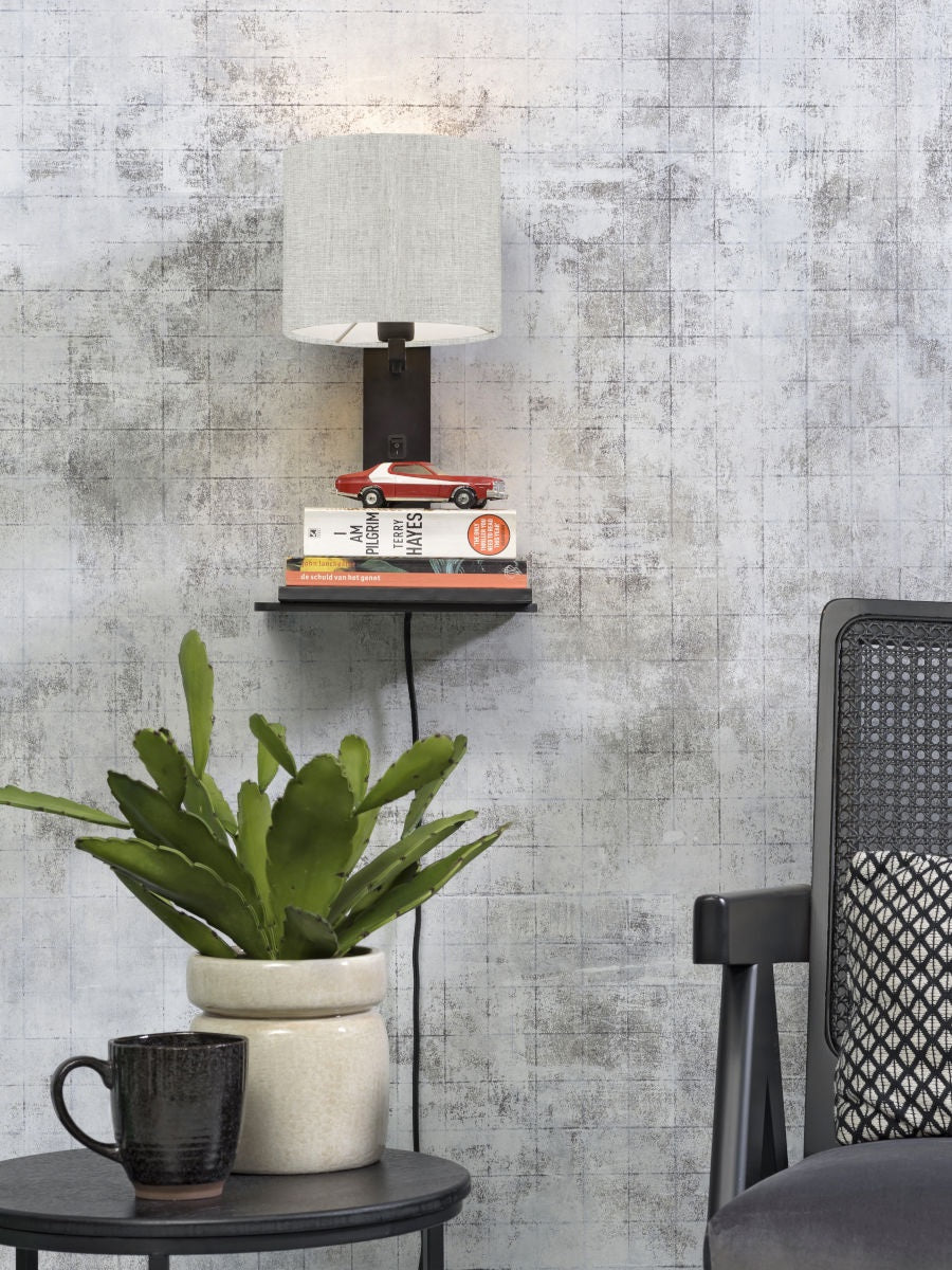Wandlamp Andes Zwart/Licht Linnen met plank