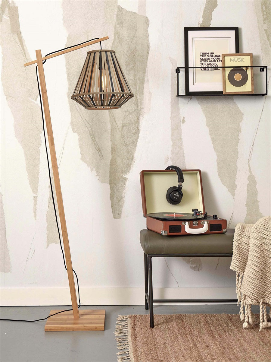 Vloerlamp Merapi Zwart/Naturel