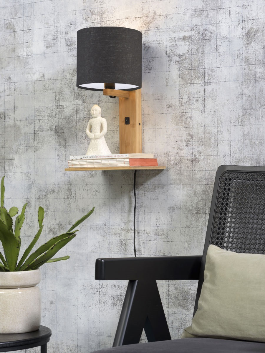 Wandlamp Andes Naturel/Donkergrijs met plank