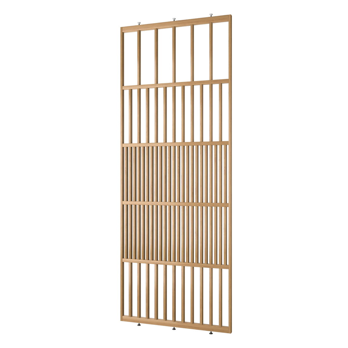 Houten roomdivider van gelakt massief eiken, ontworpen voor een strakke, hotel chique uitstraling. Een elegante toevoeging aan elk interieur