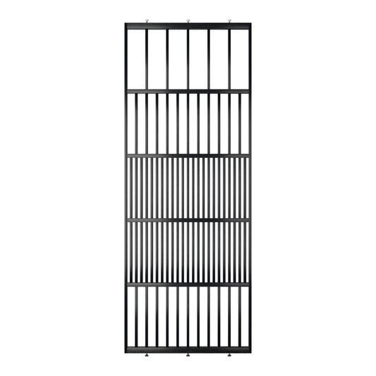 Houten roomdivider in RAL9005 massief eiken, ontworpen voor een strakke, hotel chique uitstraling. Een elegante toevoeging aan elk interieur.