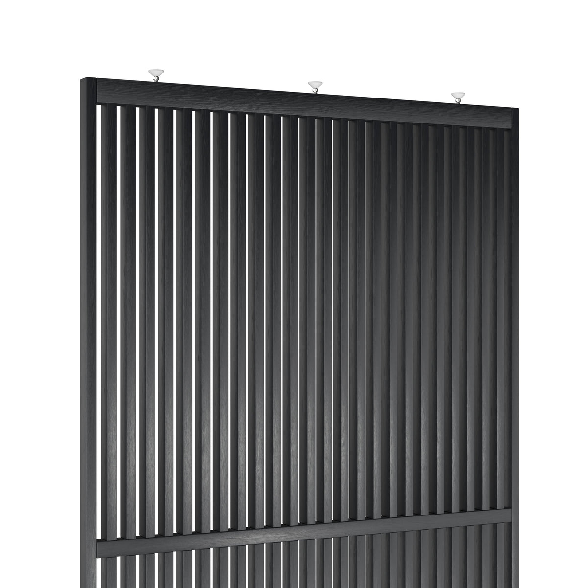 Houten roomdivider in RAL9005 massief eiken, ontworpen voor een strakke, hotel chique uitstraling. Een elegante toevoeging aan elk interieur