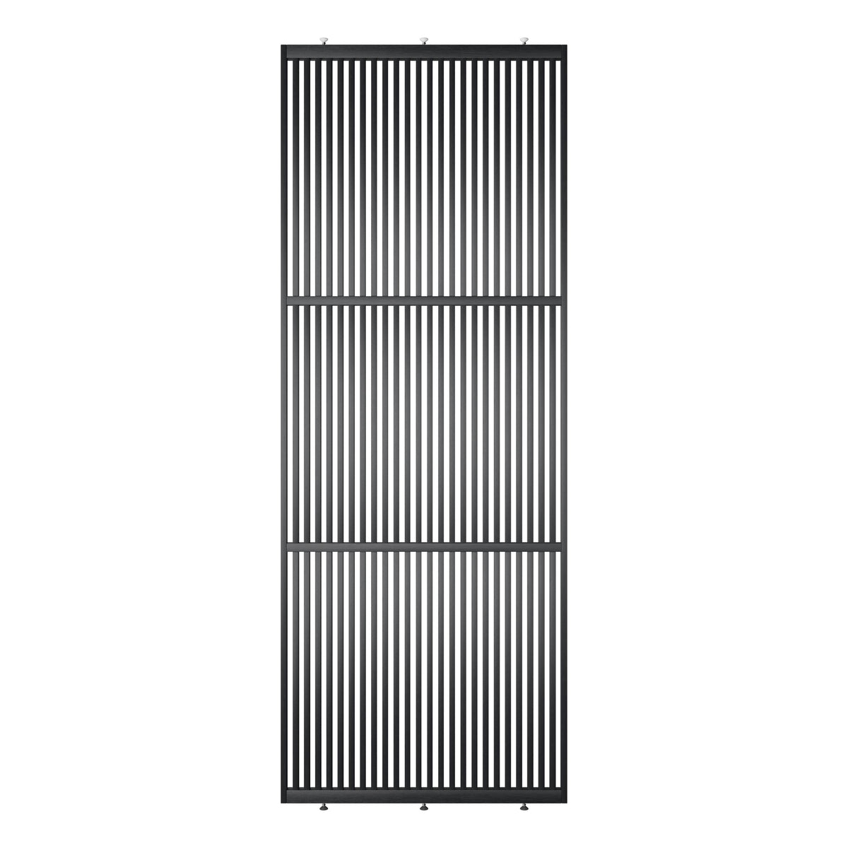 Houten roomdivider in RAL9005 massief eiken, ontworpen voor een strakke, hotel chique uitstraling. Een elegante toevoeging aan elk interieur