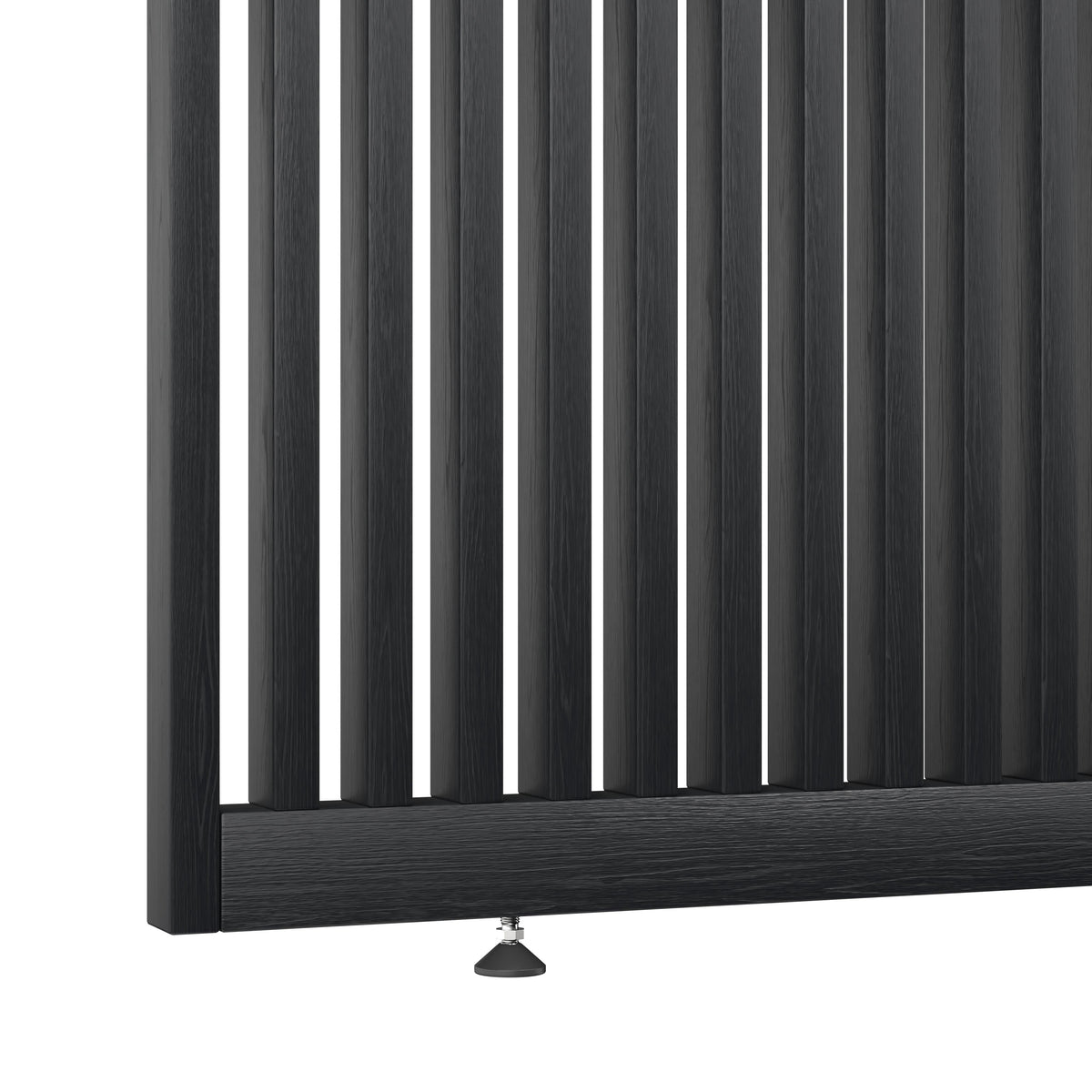 Houten roomdivider in RAL9005 massief eiken, ontworpen voor een strakke, hotel chique uitstraling. Een elegante toevoeging aan elk interieur