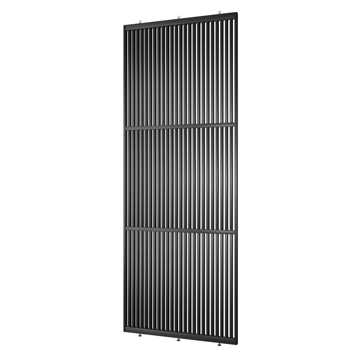 Houten roomdivider in RAL9005 massief eiken, ontworpen voor een strakke, hotel chique uitstraling. Een elegante toevoeging aan elk interieur