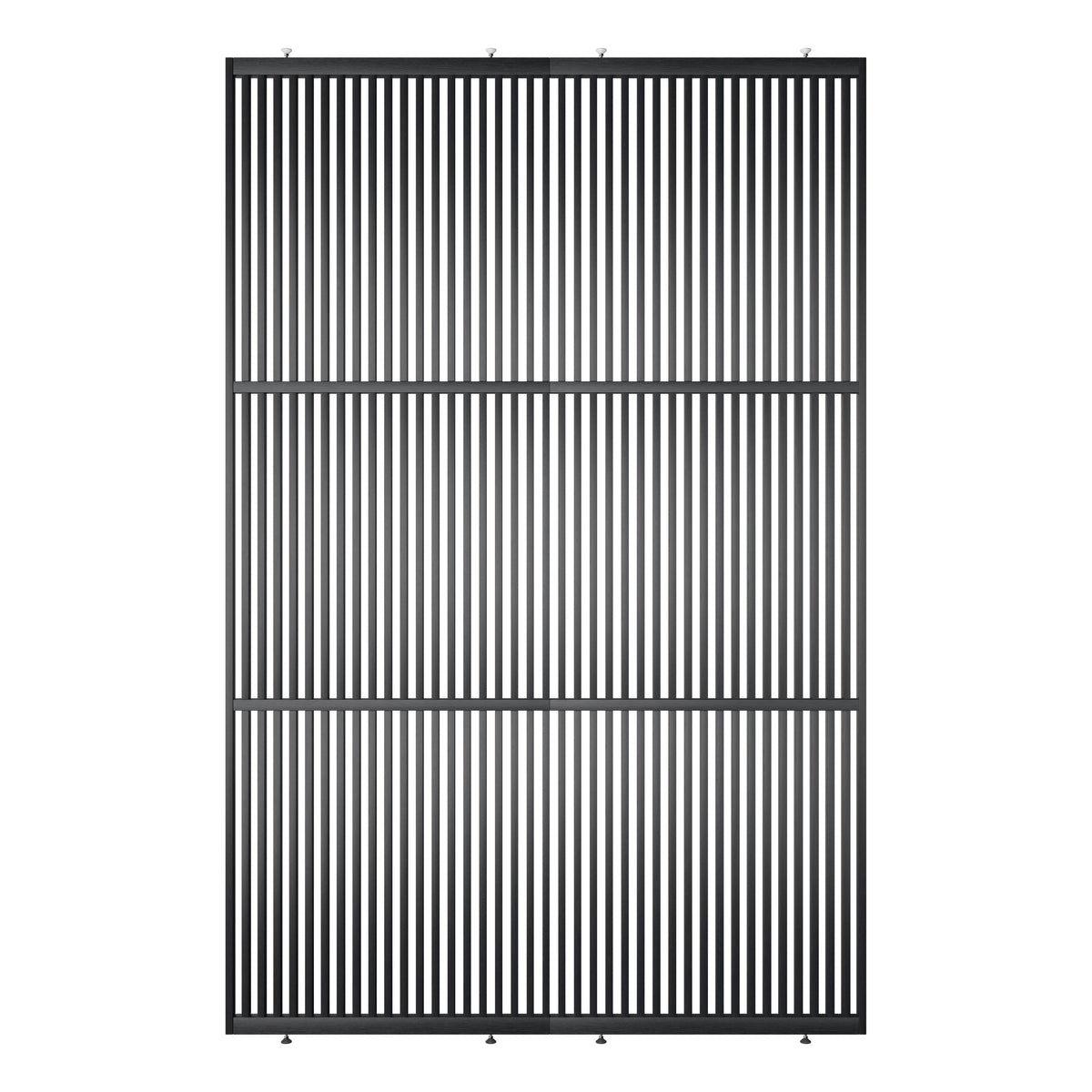 Houten roomdivider met twee gekoppelde delen in XL, van RAL9005 gelakt massief eiken voor een strakke, natuurlijke uitstraling
