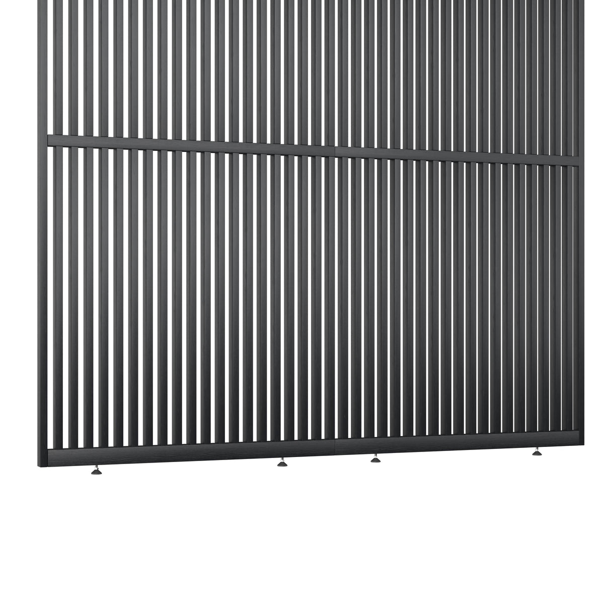 Houten roomdivider met twee gekoppelde delen in XL, van RAL9005 gelakt massief eiken voor een strakke, natuurlijke uitstraling