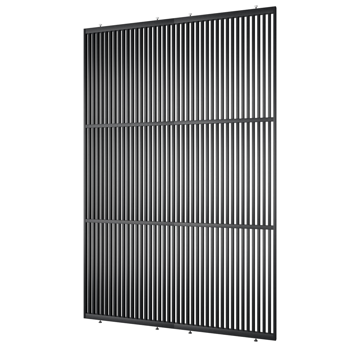 Houten roomdivider met twee gekoppelde delen in XL, van RAL9005 gelakt massief eiken voor een strakke, natuurlijke uitstraling
